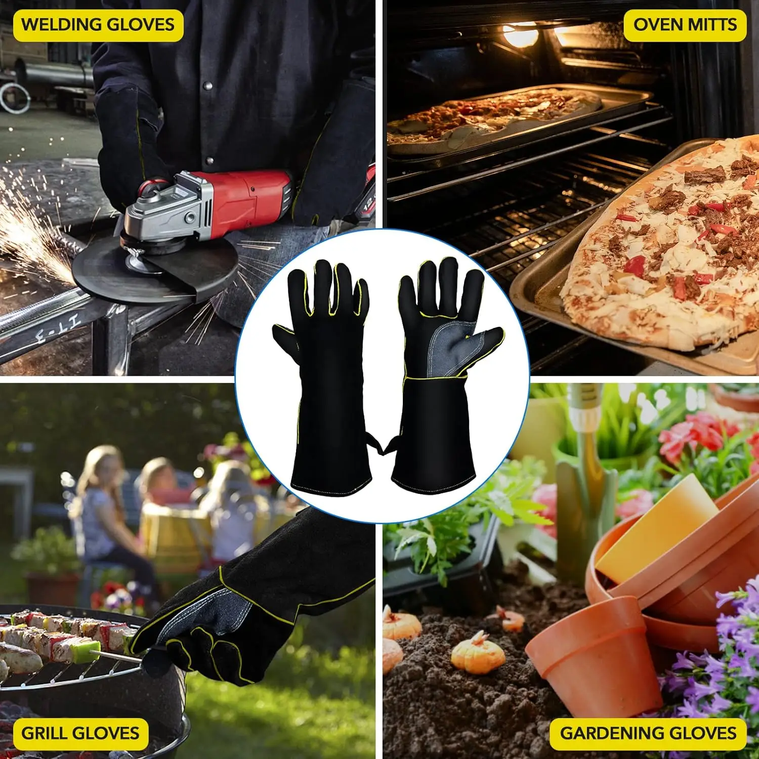 China hot sell 14 16 inch cheap welding glove made of split leather oem cowhide leather welding gloves heat resistant 500 degree