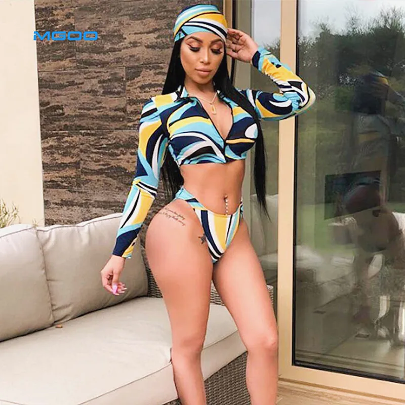 Купальный костюм RTS с длинным рукавом женский купальный из 3 предметов купальник трех застежкой-молнией спереди и повязкой на голову пляжная одежда комплект