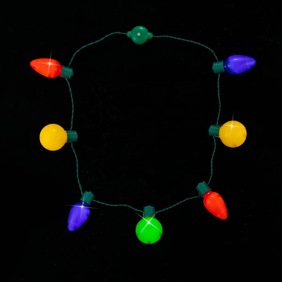 Hot Selling Christmas Party Plastic Light Up Necklace 7 Led Lights Flashing Candy Necklace