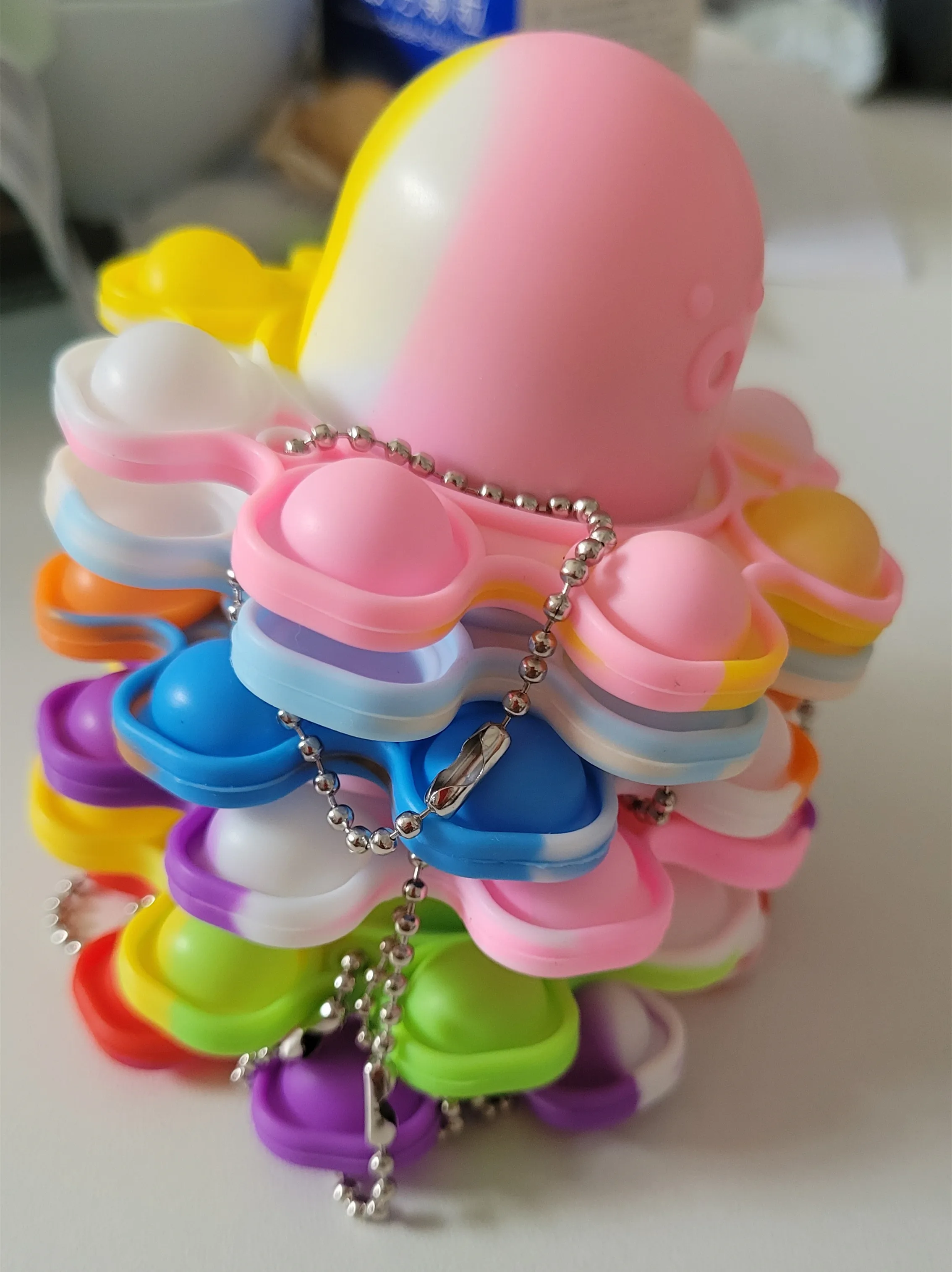 Autism Stress Relief Simple Dimple Double-Sided Mini Cute Reversible Flip Octopus Keychain Pop Press Bubble Popper Fidgets Toy