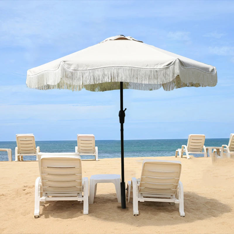 Fabrica 2023 venta al por mayor de paraguas de borla de ocio de playa al aire libre de alta calidad 2.7M sombrillas de lujo