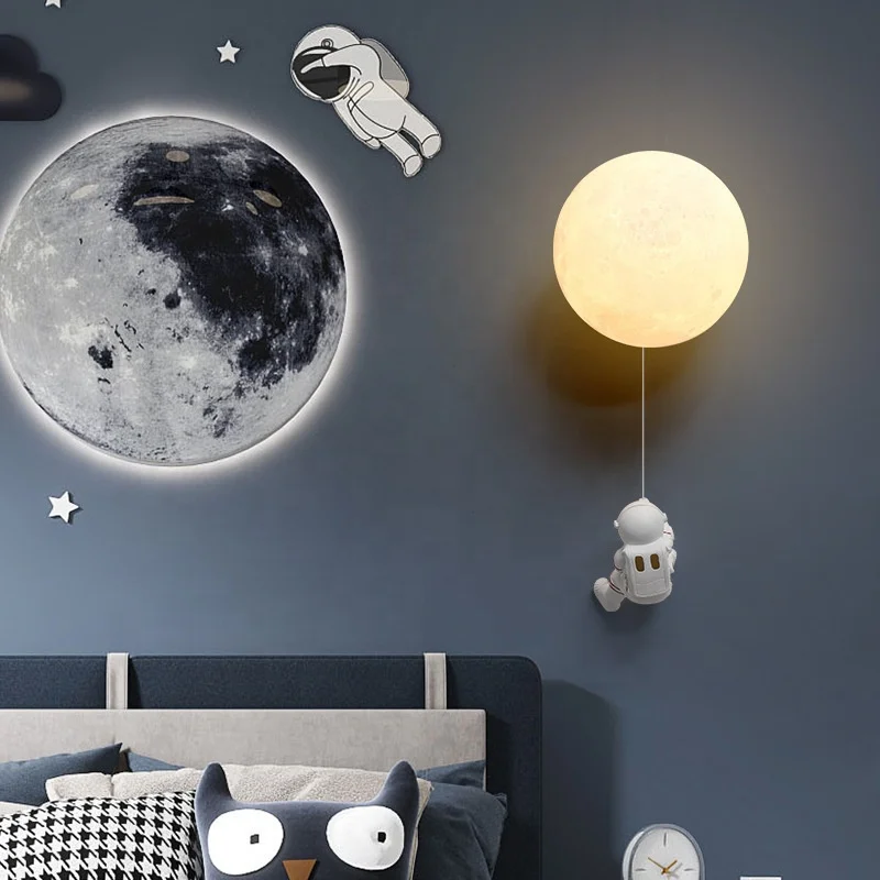 Biumart Modern Moon Lamp Planet Astronaut LED Wall Lamp Indoor Creative Design LED Wall Lamp for Bedroom Living room