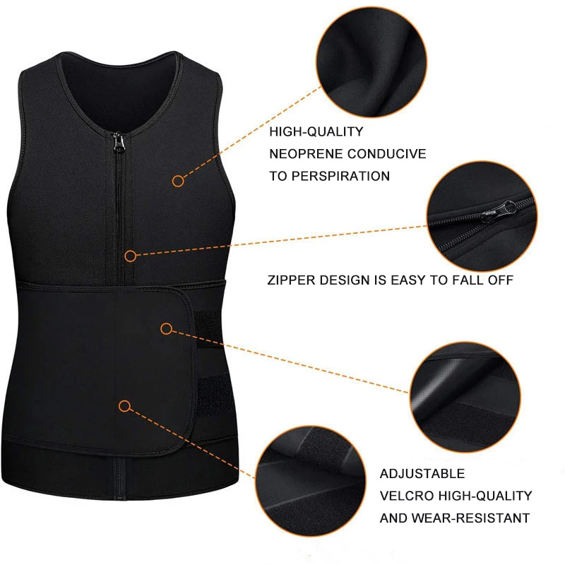 Custom High Quality Stylish Plus Size Neoprene Shaper Weight Loss Sweat Slim Sauna Suit Vest for Men Body Workout