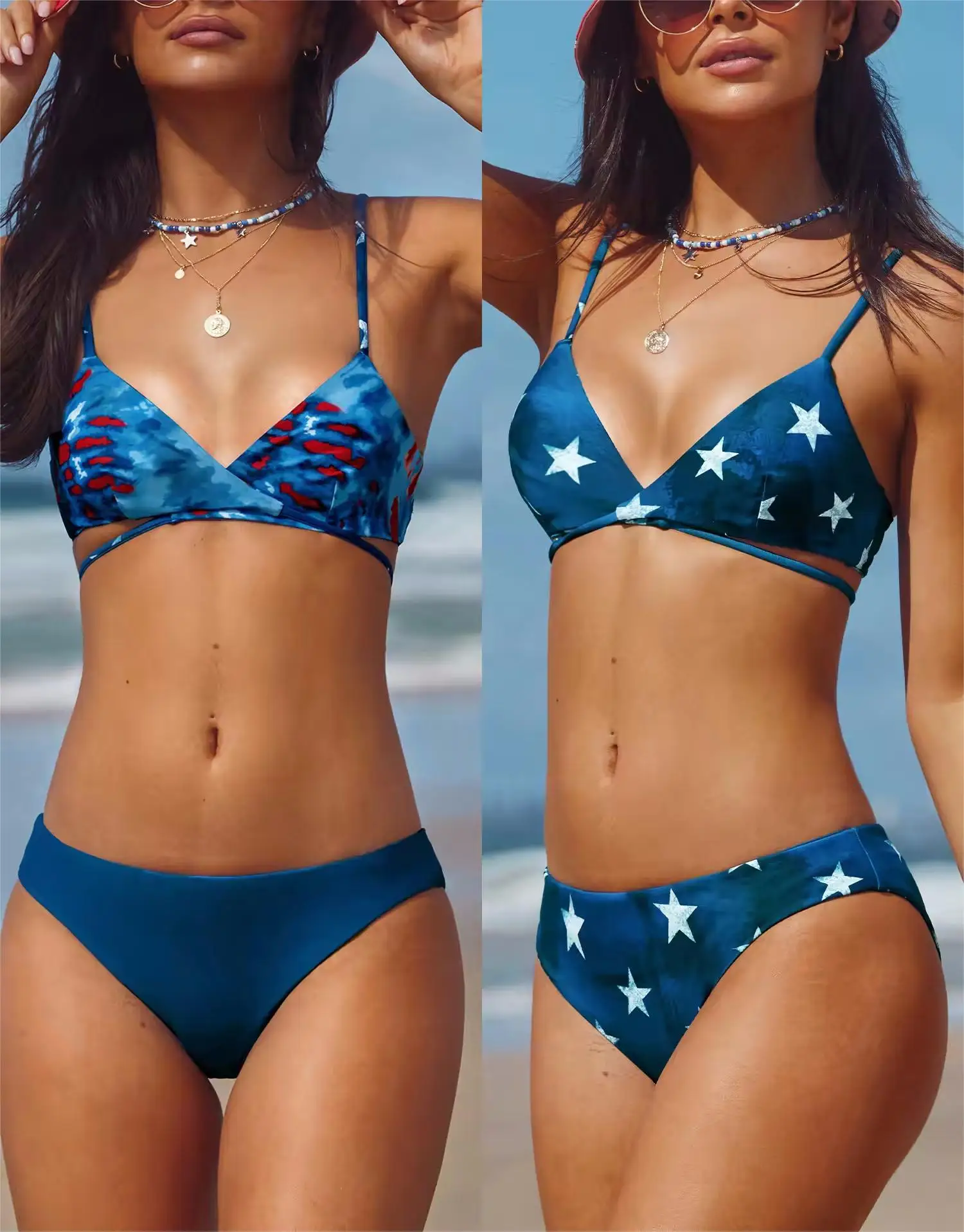 Hot Selling Womens Swimsuits Sexy Bikini Dark Blue Delight Reversible Bikini Top & Bottoms Set
