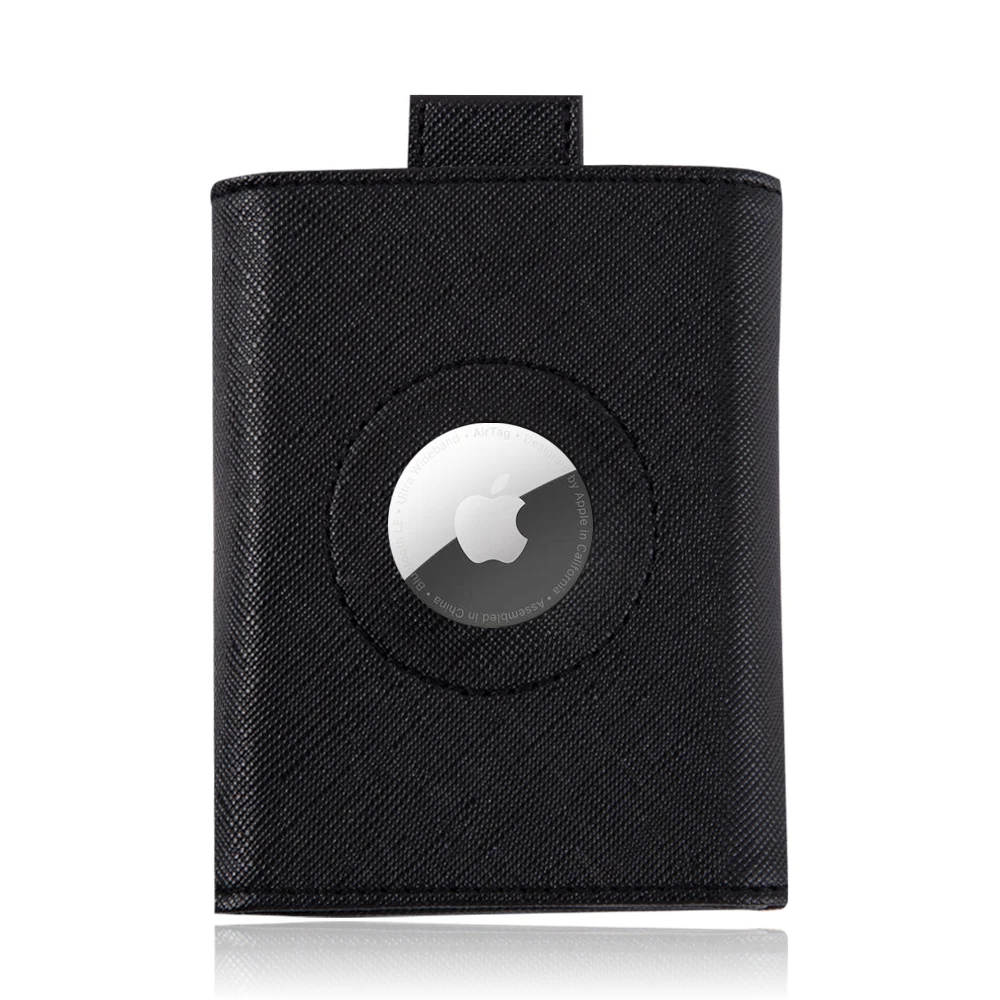 Chinese manufacturers Customized Fashion Luxury Black pu Leather wallet Smart Keyring cover For Apple Airtag case