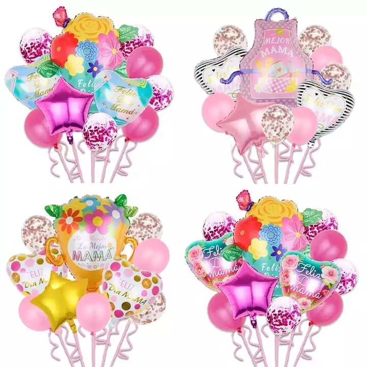 Feliz Dia Mama Happy Mothers Day Foil Balloons Best Mom Balloon Set Globos Apron Garden Worlds Trophy Cup