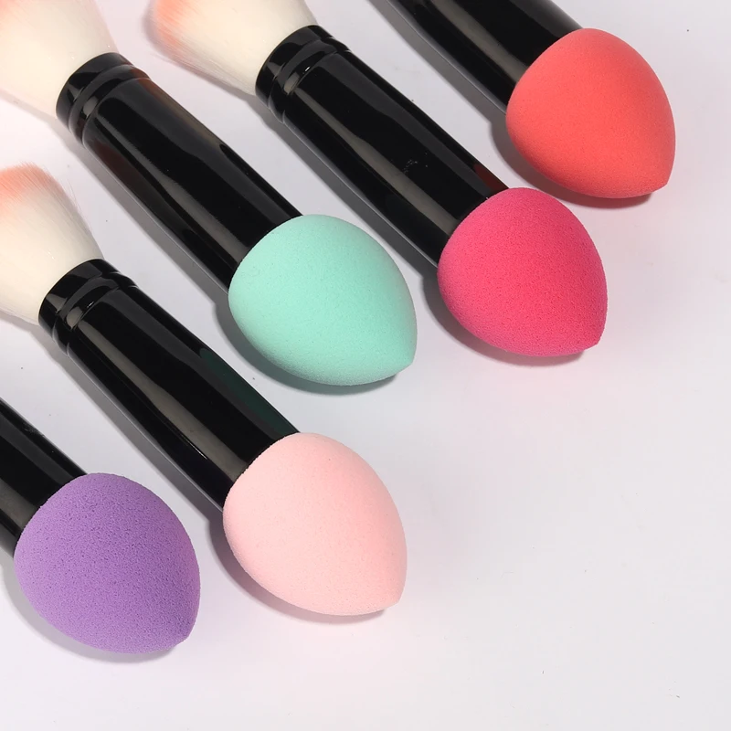 Low Moq Customize 2 In 1 Single Powder And Liquid Makeup Brush And Sponge