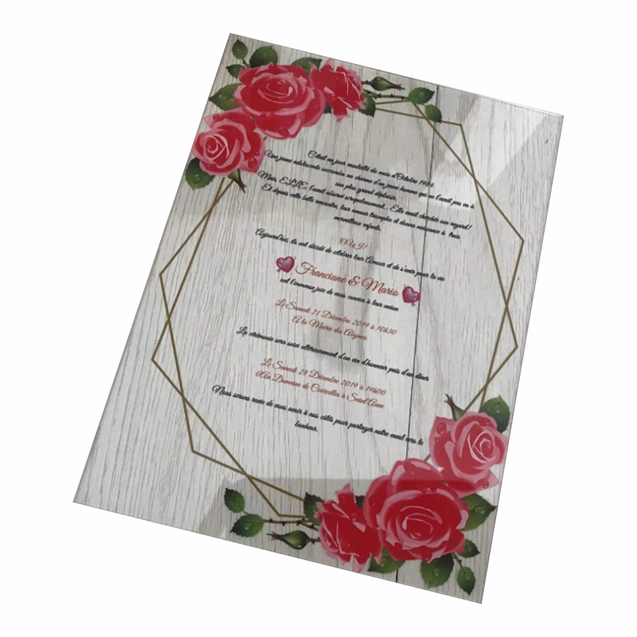 Acrylic wedding invitation cards with custom size and design