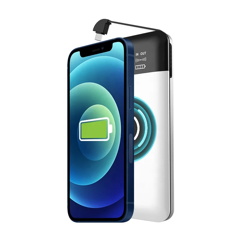hot selling 15W portable handy wireless power bank magnetic10000mAh build in cable powerbank for iphone 12