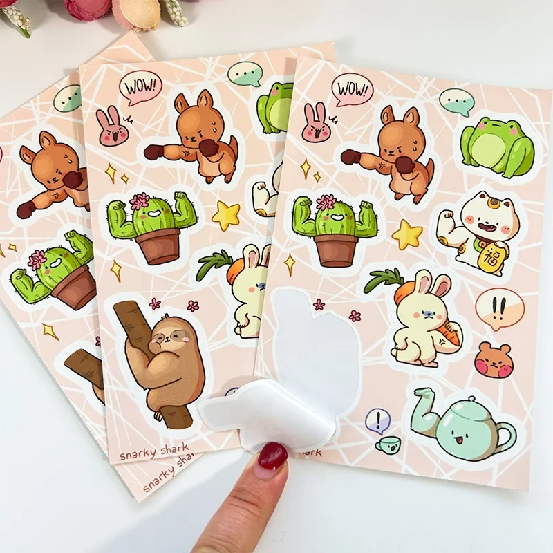 Cute Kawaii Anime Cartoon Vinyl Waterproof Kids Notebook Journal Laptop Stickers Sheets Custom Kiss Cut Sticker Sheets