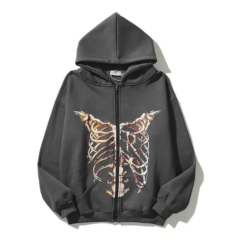 2024 new arrival 3d printing oversized long sleeve sun faded acid washed crop vintage kakazzy full zip up hoodie