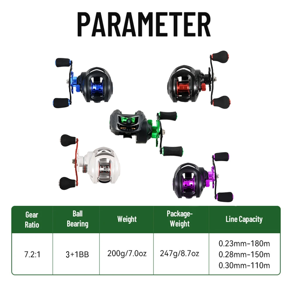 New Baitcasting Reel 7.2:1 High Speed 10kg Max Drag Fishing Reel Aluminum Alloy Spool Baitercaster Wheel Casting Reel for Stream