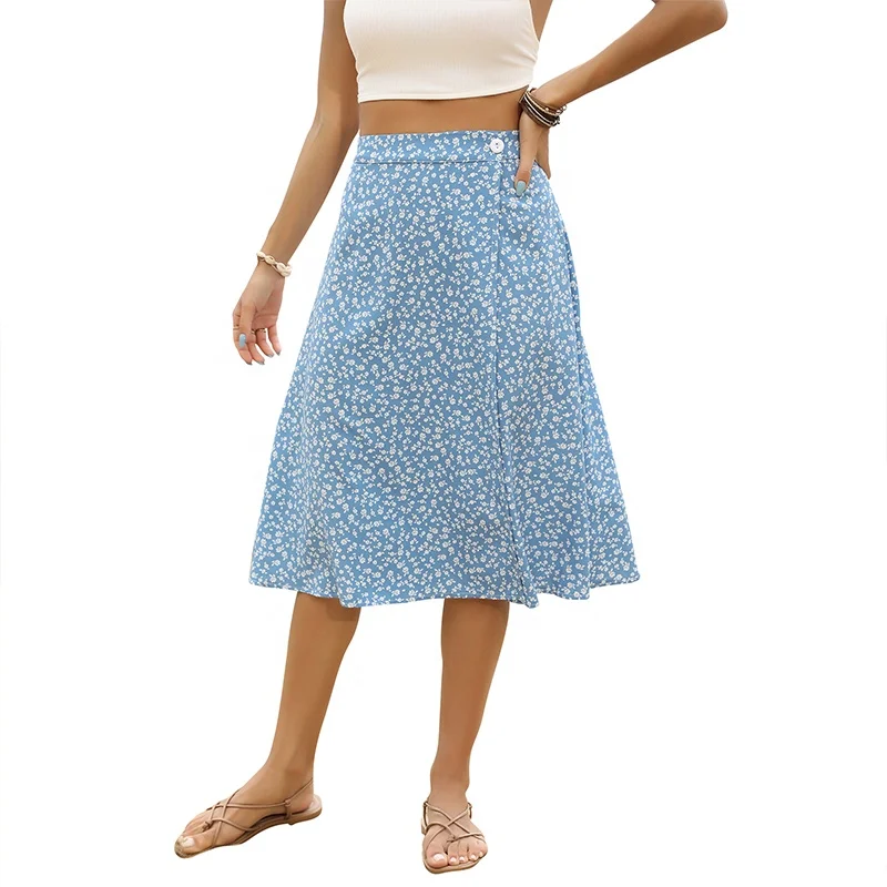 Лето 2021 Новая Элегантная Повседневная Женская пляжная шифоновая юбка с цветочным принтом средней длины