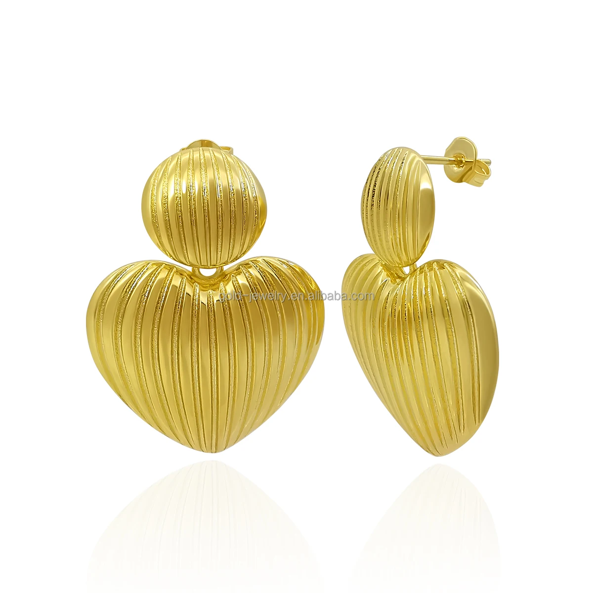 Trendy double Heart Shaped Earrings 18K Gold Plated Brass Love Drop Earrings For Women