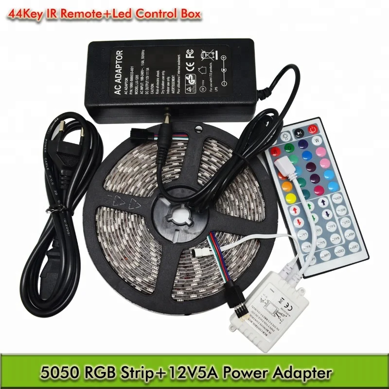 
DC12V 5050 RGB 60led/m 12V 5A power supply IP20 led strip with 44key ir remote rgb strip light set 