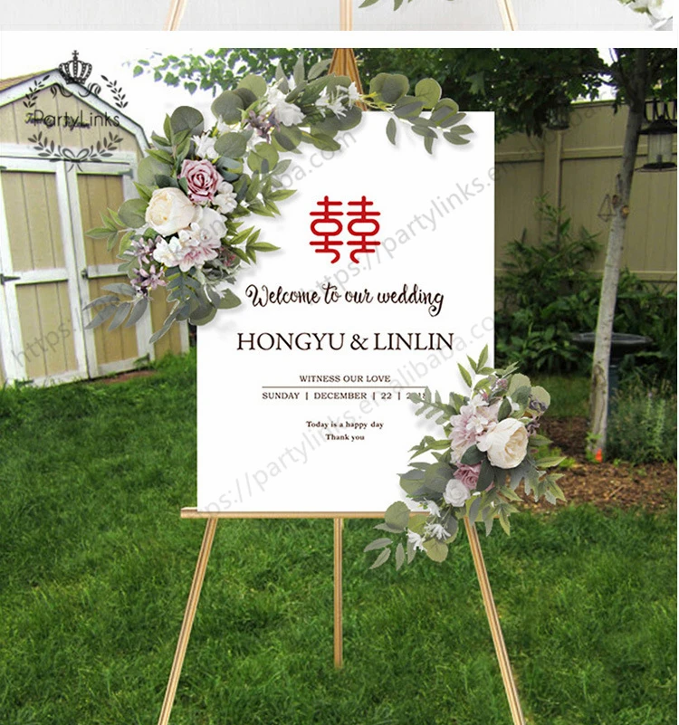 Artificial Flower Rose Peony Welcome Sign Wedding Guest Card Decoration Wedding Arch Wedding Background Wall Decoration Supplies