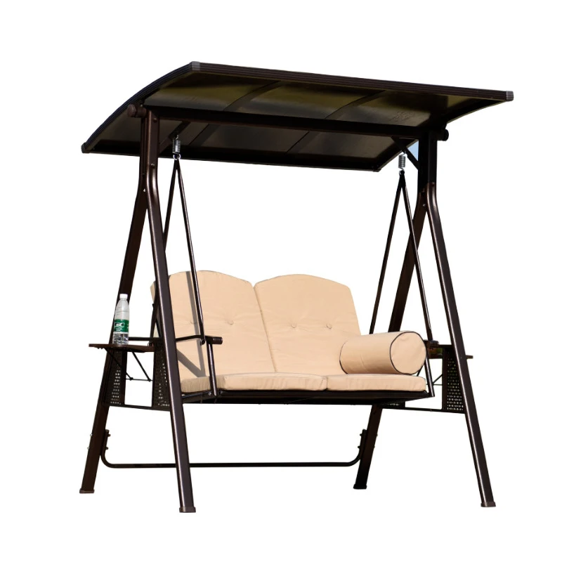 Living Yard Lounge Double Free Standing Hanging Outdoor Patio Cup Holder Swing Chair