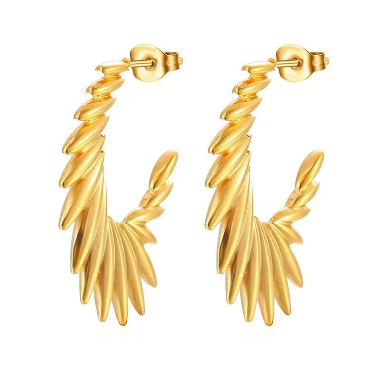 Chunky Trendy Metal Geometry Hoop Earring For Women Fashion Design 14k Gold Color Irregular Earrings Jewelry Gifts