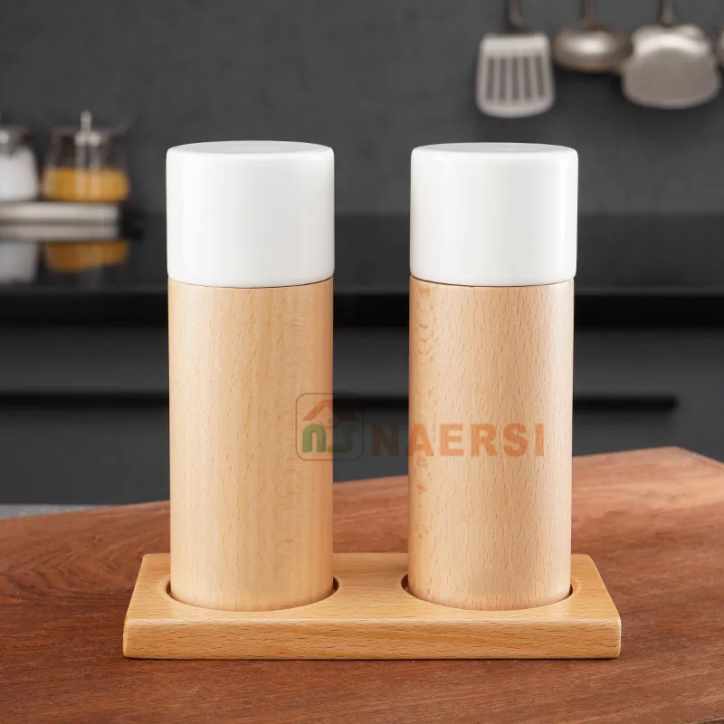 Factory Price Cylindrical 8 inch Wood Sea Salt And Pepper Mill Grinder Set For home and kitchen