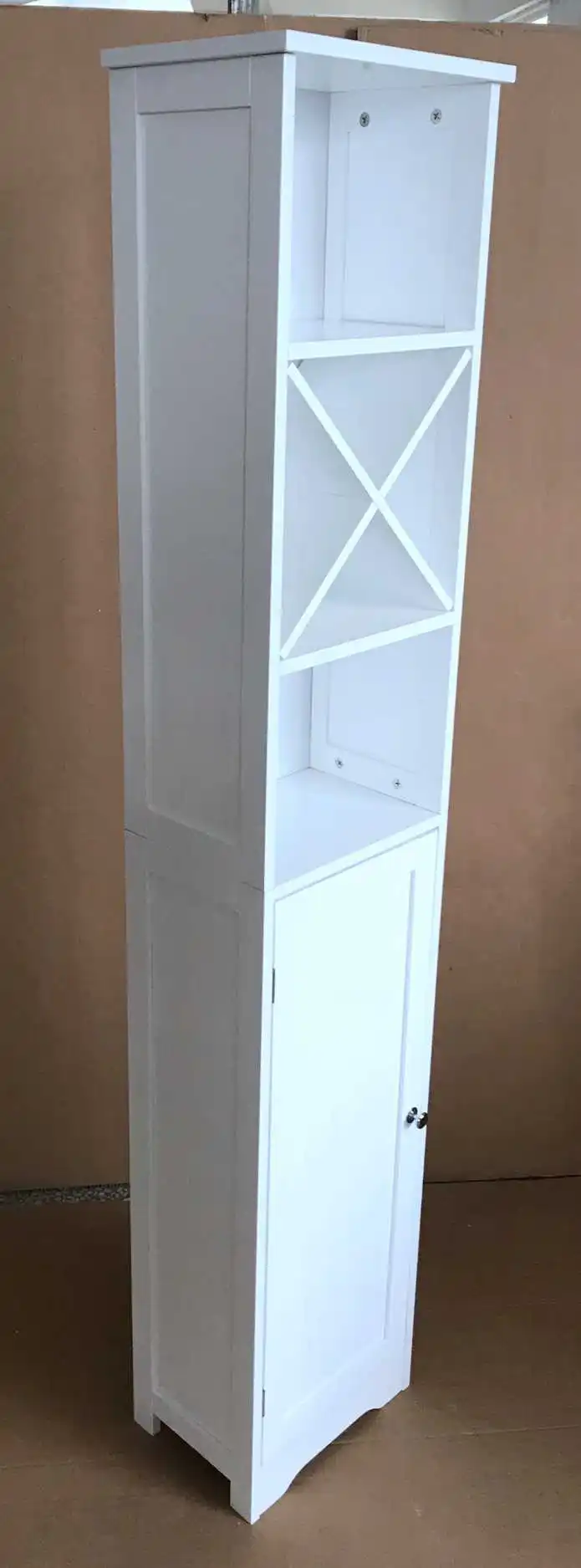 Bathroom Corner Cabinet, Modern White Small Bathroom Floor Cabinet Multifunctional Narrow Wooden Toilet Storage Rack Organizer w
