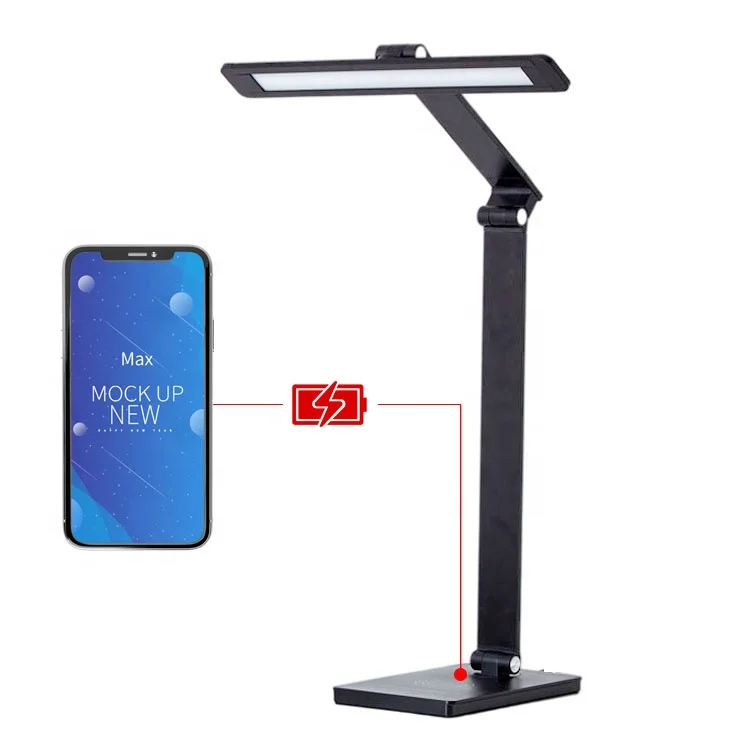 modern multifunctional eye protection adjustable aluminum folding reading led desk lamp with wireless charger usb charging port