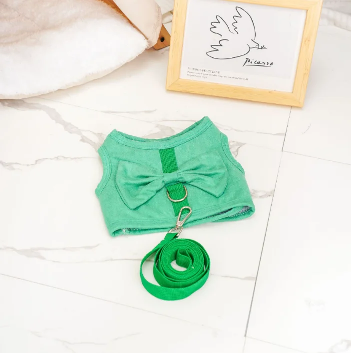 Bulk Purchase Pet Clothing Set Cat Vest Puppy Clothes with Suede Bow and Rope Chic Ensemble for Small Pets
