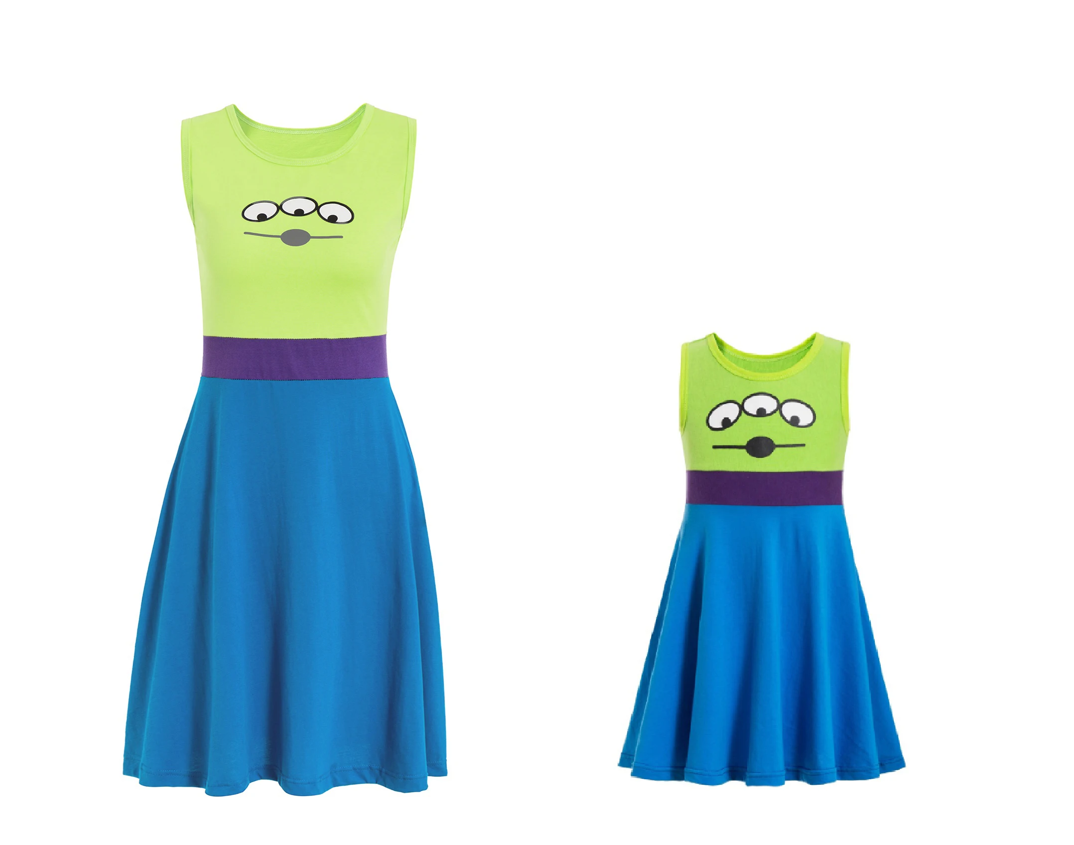 
Toy story Family Matching Outfits Autumn Summer Patchwork Alien Dress for Mommy and Me Clothes Mother and Daughter Clothes 