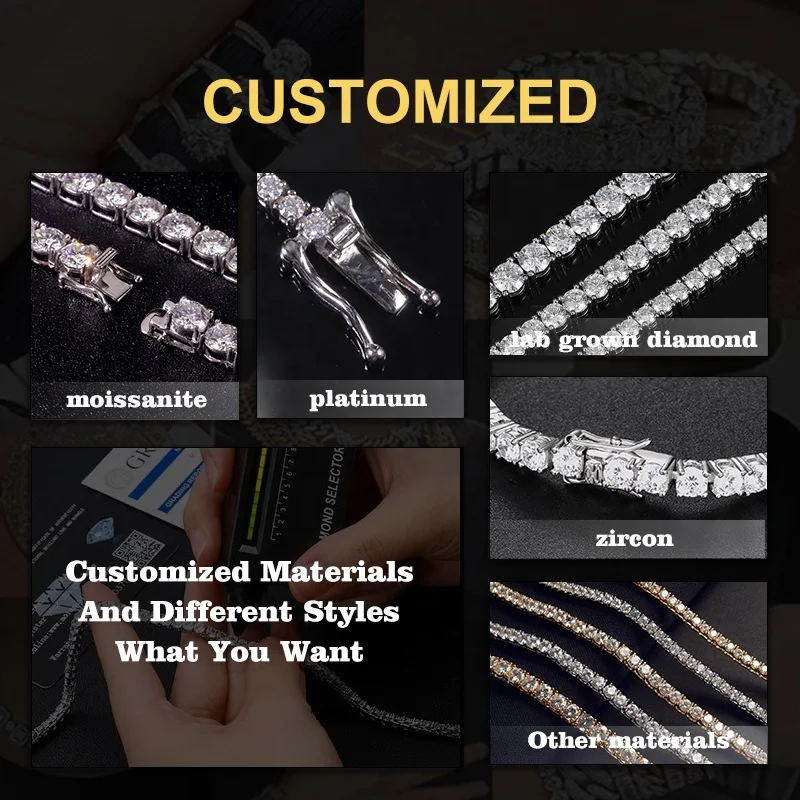 GRA certificate 2mm 3mm 5mm mossanite necklace Link Chain D color VVS Diamond necklace Jewelry silver mossanite TennisChain