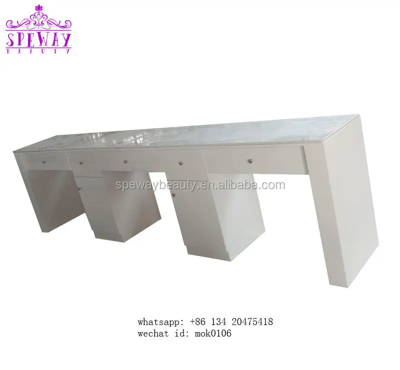 Beauty Salon Equipment 3 Seaters Professional Manicure Tables Modern White Marble Topnails Table Salon Manicure Furniture