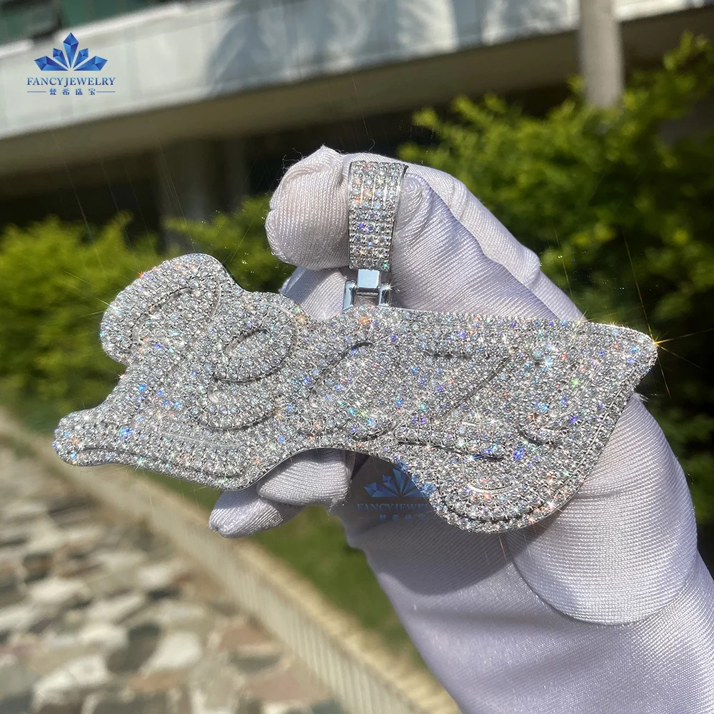 Custom HipHop Jewelry Iced Out Round Brilliant Cut D VVS Moissanite Name Pendant Charm For Gift Party