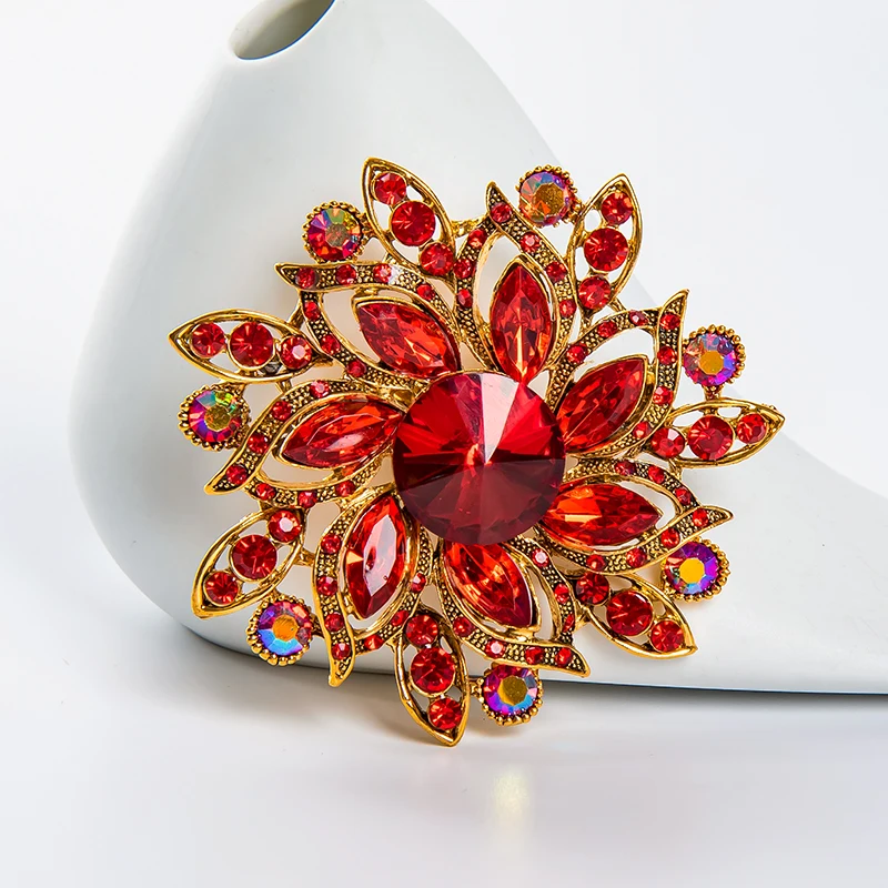 Fashion Big Colorful Flower Crystal Brooch Pin For Women Rhinestone Bouquet Brooches And Pins Scarf Clip Jewelry Gifts
