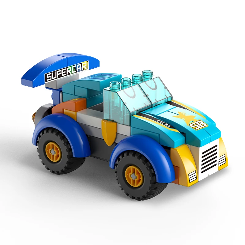 FEELO2024 New 64pcs Racing Car DIY Building Blocks Factory Direct Eco-friendly ABS Plastic Assemble Toys Set Kids