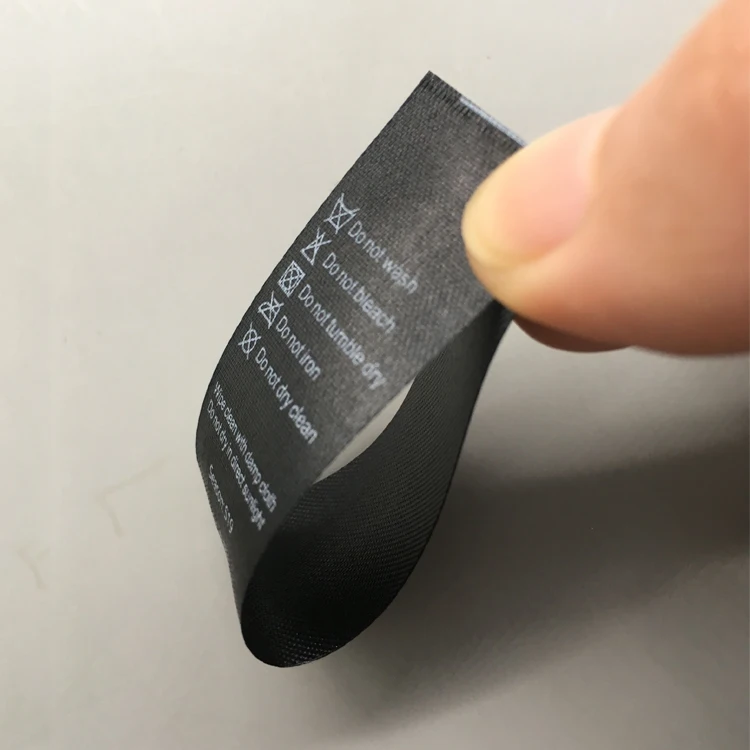 Black Wash Label Custom Personalized Logo Printed Label Wholesale High Quality Taffeta Wash Care Label