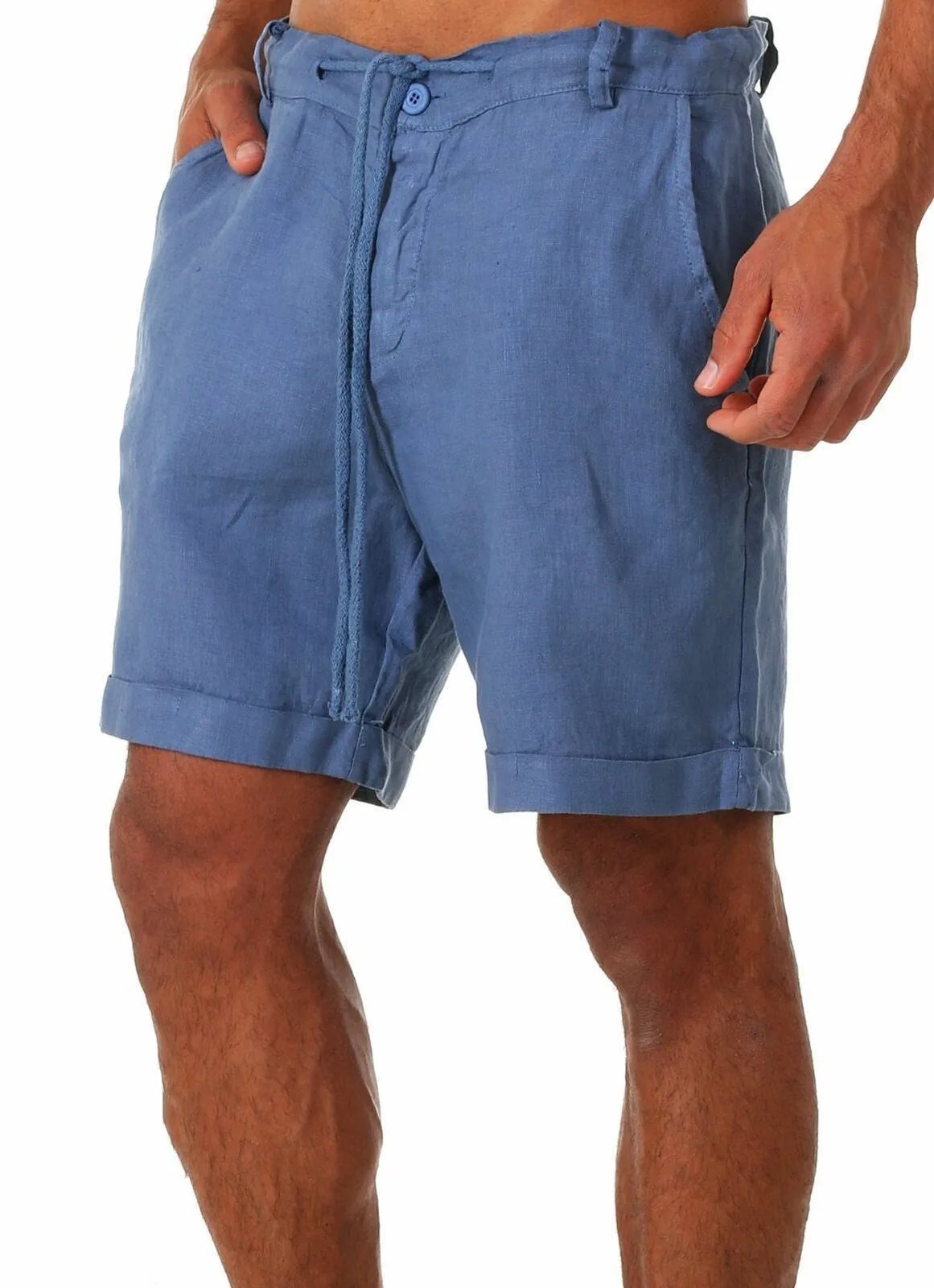S-3XL Men Clothing Summer Casual Wear Shorts Solid Color Linen Cotton Shorts