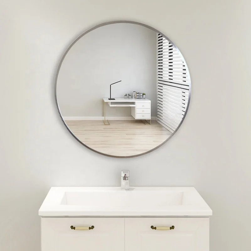 Buy Gold Black Silver Aluminum Alloy Large Metal Frame Circle Round Brushed Mounted Bathroom Wall Mirror for Sale espejo