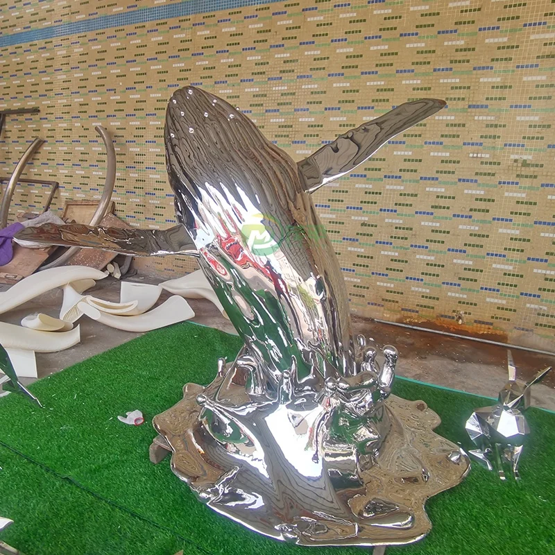 Modern interior decoration stainless steel whale sculpture