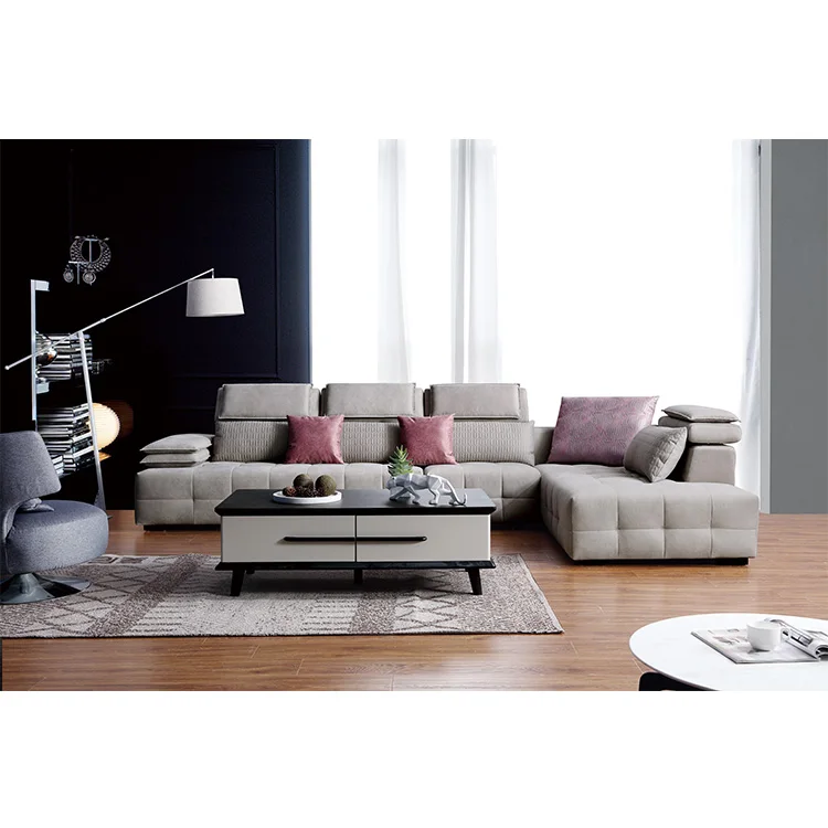 
L shaped fabric american corner sofa sets for living room modern 8008 