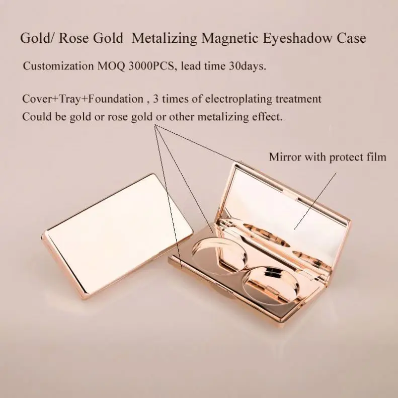 Hot sale Rose Gold Metalized Plastic eye shadow Eye shadow case Makeup Palette eyeshadow Empty Eyebrow Case With Mirror