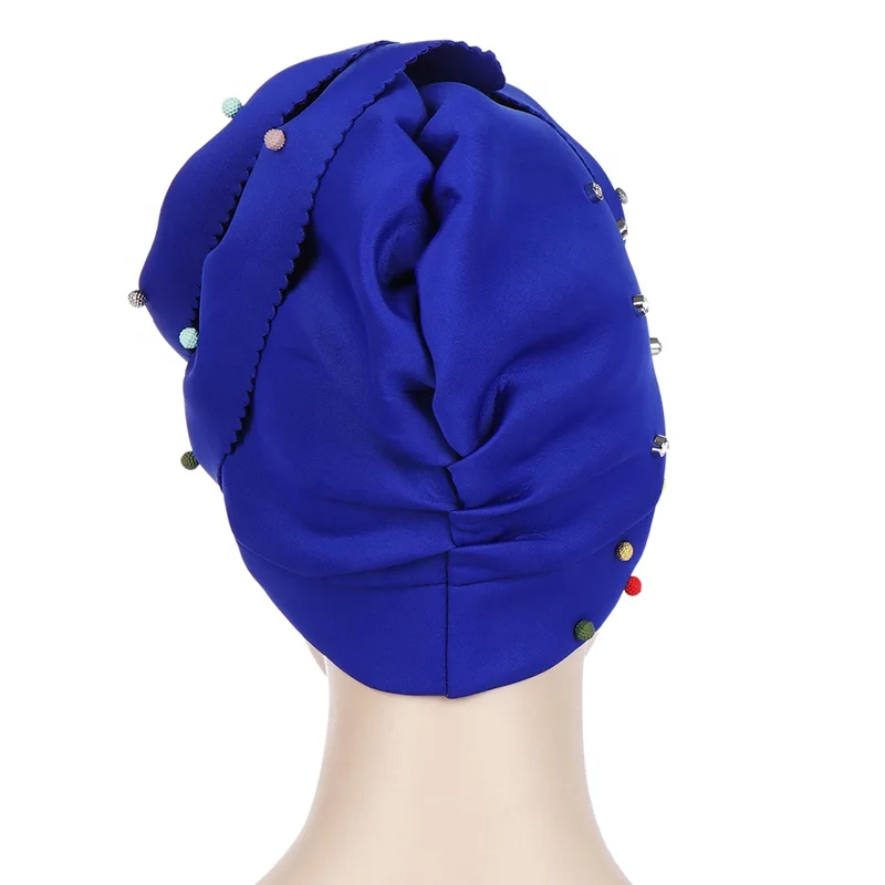 New Muslim Solid Color Beaded Baotou Hat Space Cotton Candy Color Beaded Flower Hat Headscarf Cap