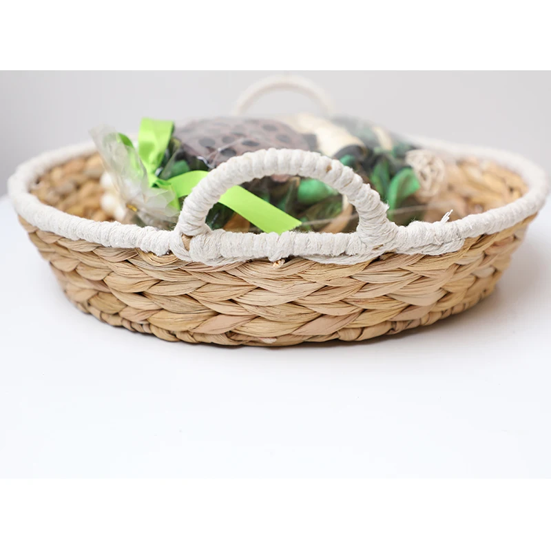 Decoration Water Hyacinth Grass Seagrass Round Woven Tray For Living Room and Bedroom