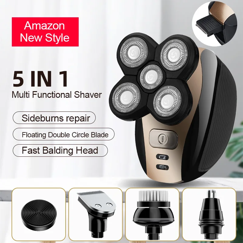 Electric 5 in 1 Multi Function Shaving Machine  for Men Bald Razor Nose Trimmer Waterproof Shaver