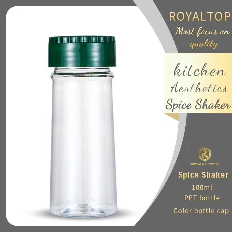 Spice packing wholesaler 100ml plastic salt and pepper shaker bottle Empty PET spice jar with shaker lid
