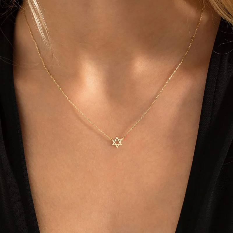 Waterproof gold plated stainless seel star of david pendant dainty necklace chain jewelry accessories for women