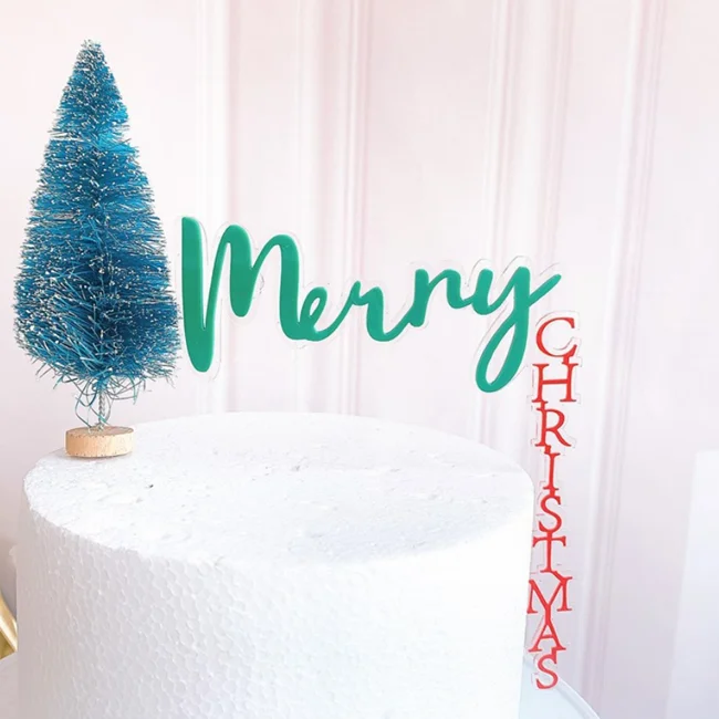 Plastic Acrylic Right Angle Merry Christmas cake topper