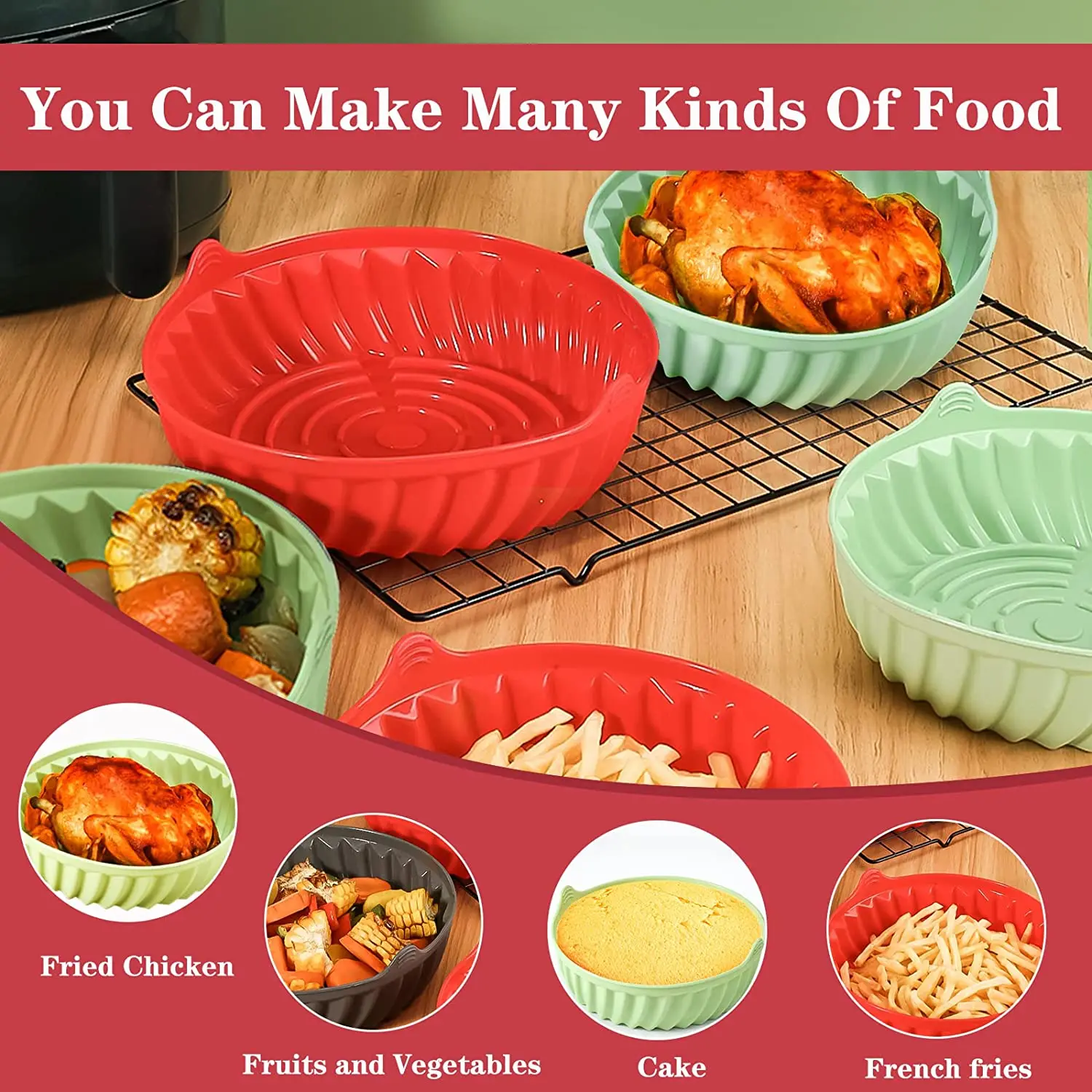 Силиконовые вкладыши для фритюрницы антипригарный круглый лоток многоразовый безопасный пищевых продуктов силиконовый горшок