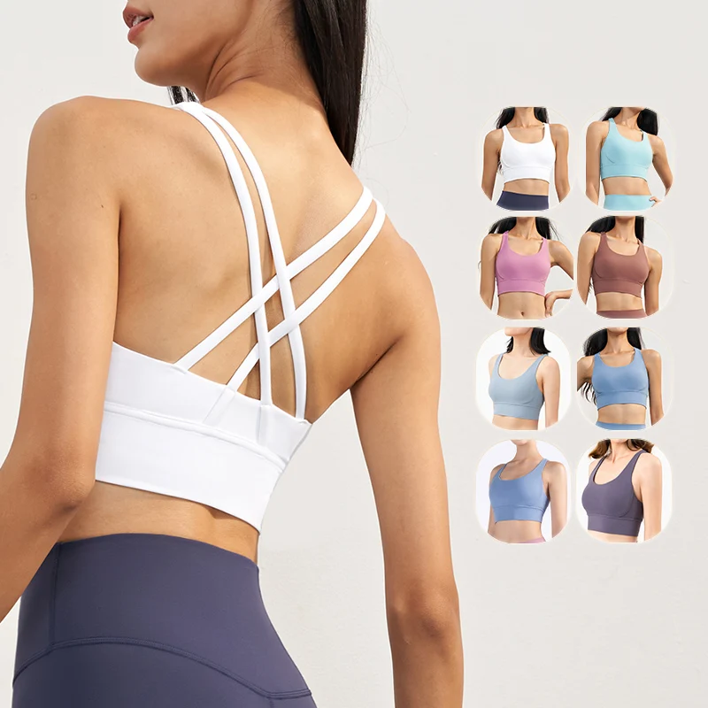 Women Yoga Bra Sexy Back Cross Double Straps Gym Fitness Wear Sports Bra Tops