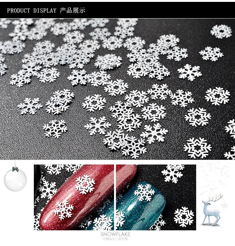 Wholesale 3 Design/Jar 3D Nail Christmas White Snowflake Sequins DIY For Nail Art Glitter Powder
