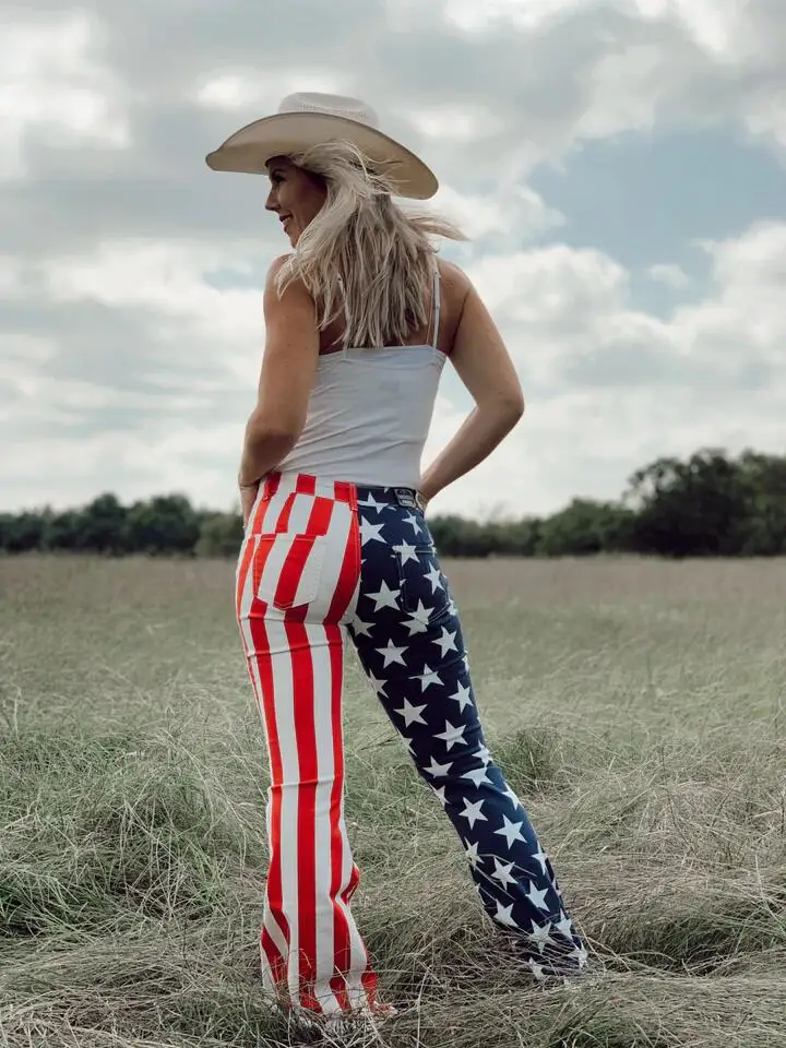 Women American Independence Day Flag Print Flared Jeans Parent-child Pants