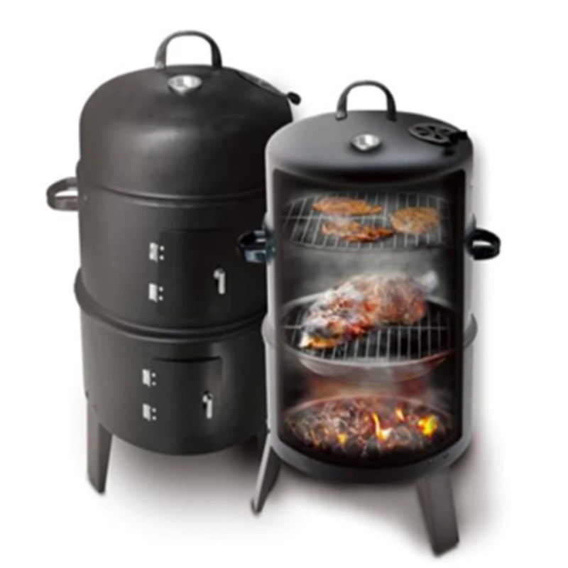3 in 1 Smokeless 3 layers Tower Barrel Charcoal barbecue Grill Smoker vertical charcoal bbq grills smoker grill