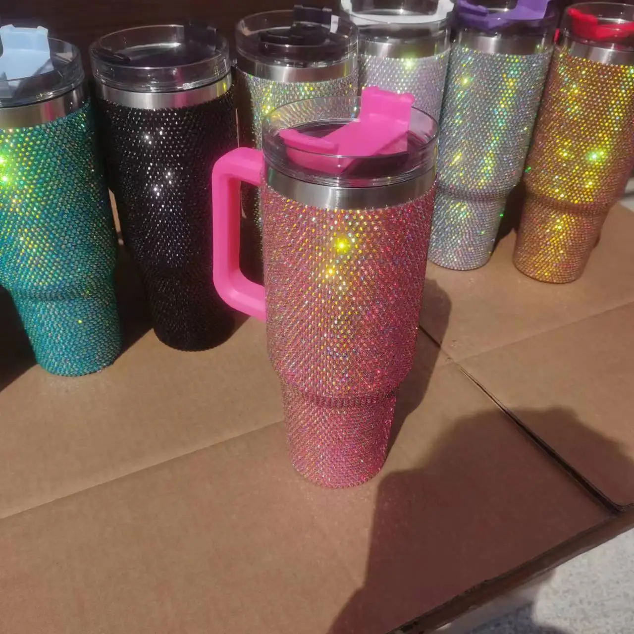Factory Wholesale 40oz Bling Rhinestone Coffee Tumblers Rhinestone 40 oz Tumblers with Straw